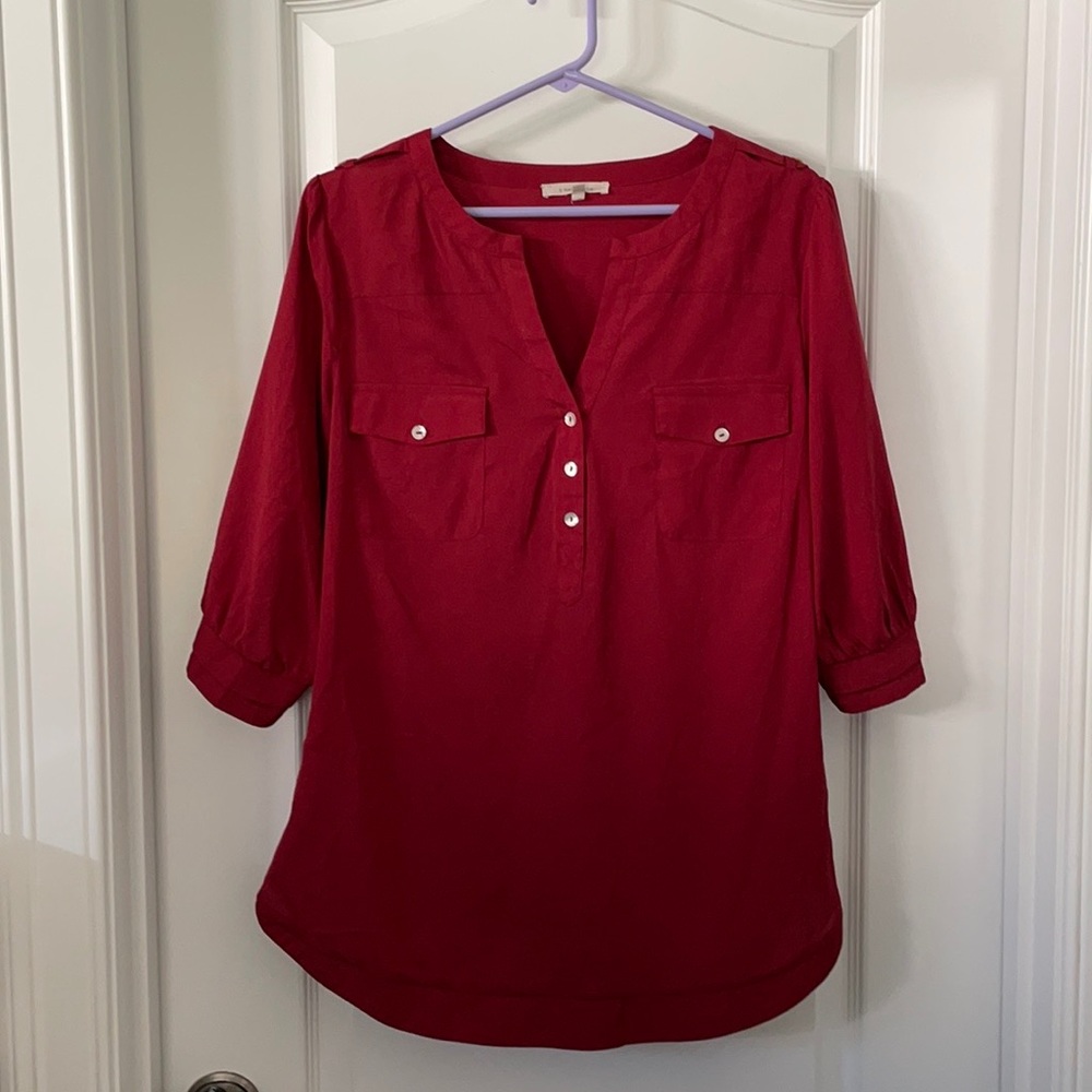 XL 41 Hawthorn Red Burgundy 3/4 Sleeve Blouse